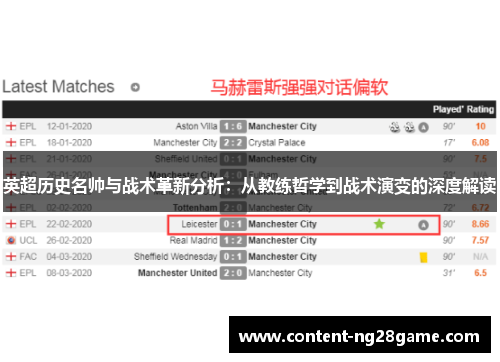 英超历史名帅与战术革新分析：从教练哲学到战术演变的深度解读