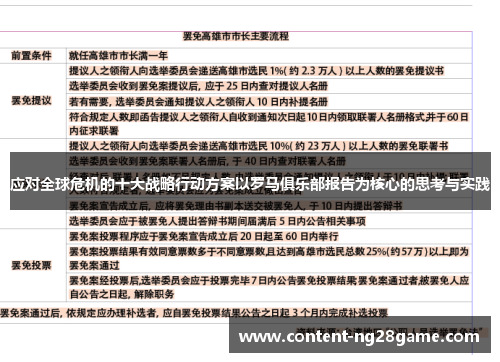 应对全球危机的十大战略行动方案以罗马俱乐部报告为核心的思考与实践