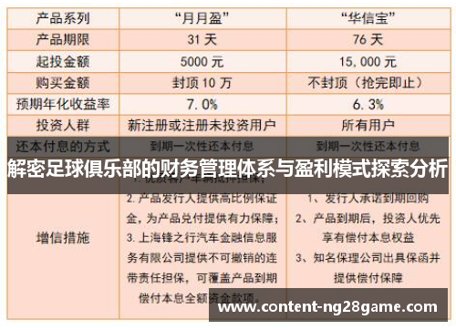 解密足球俱乐部的财务管理体系与盈利模式探索分析 解密足球俱乐部的财务管理体系与盈利模式探索分析